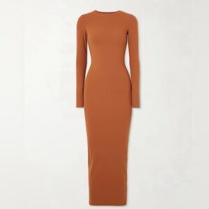 Skims Fits Everybody Crewneck Long Sleeve Dress Bronze Size Small